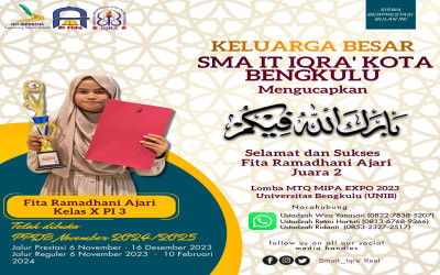 Fita Ramadhani Ajari, Siswi SMA IT IQRA' Kota Bengkulu, Ukir Prestasi Juara 2 dalam Lomba MTQ MIPA EXPO 2023