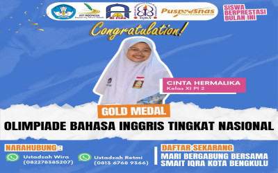 Cinta Hemalika, Siswi Kelas XI PI 2 SMA IT IQRA' Kota Bengkulu, Raih Gold Medal di Olimpiade Bahasa Inggris Tingkat Nasional